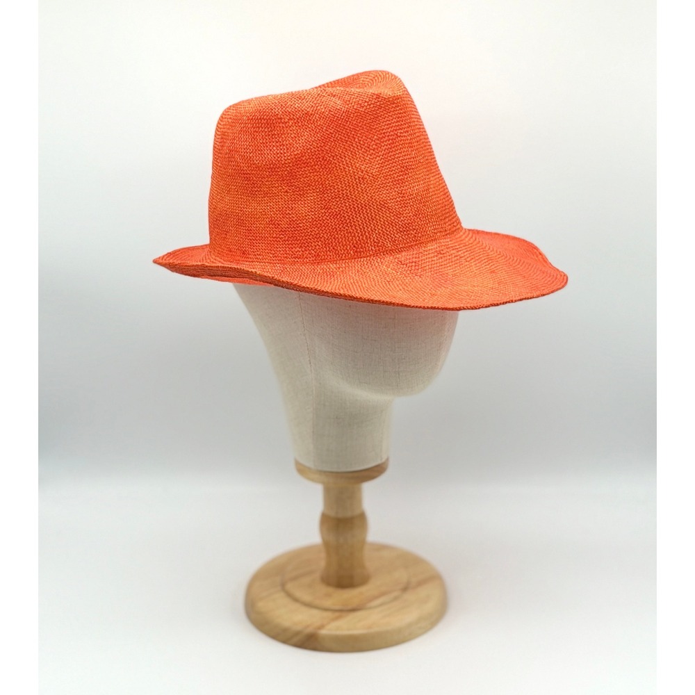 REINHARD PLANK Dennis Viscose Hat Fedora Large Orange Straw Vacation Beach NEW